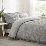 Catherine Lansfield Seersucker Frill Duvet Cover Set - Silver - Seersucker Frill Silver Duvet Set
