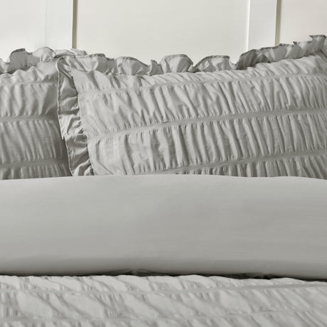 Catherine Lansfield Seersucker Frill Duvet Cover Set - Silver - Seersucker Frill Silver Duvet Set