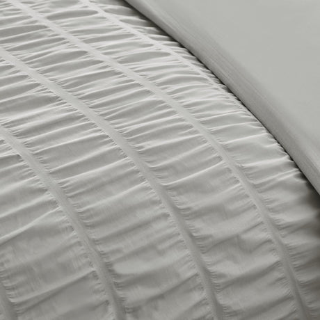 Catherine Lansfield Seersucker Frill Duvet Cover Set - Silver - Seersucker Frill Silver Duvet Set