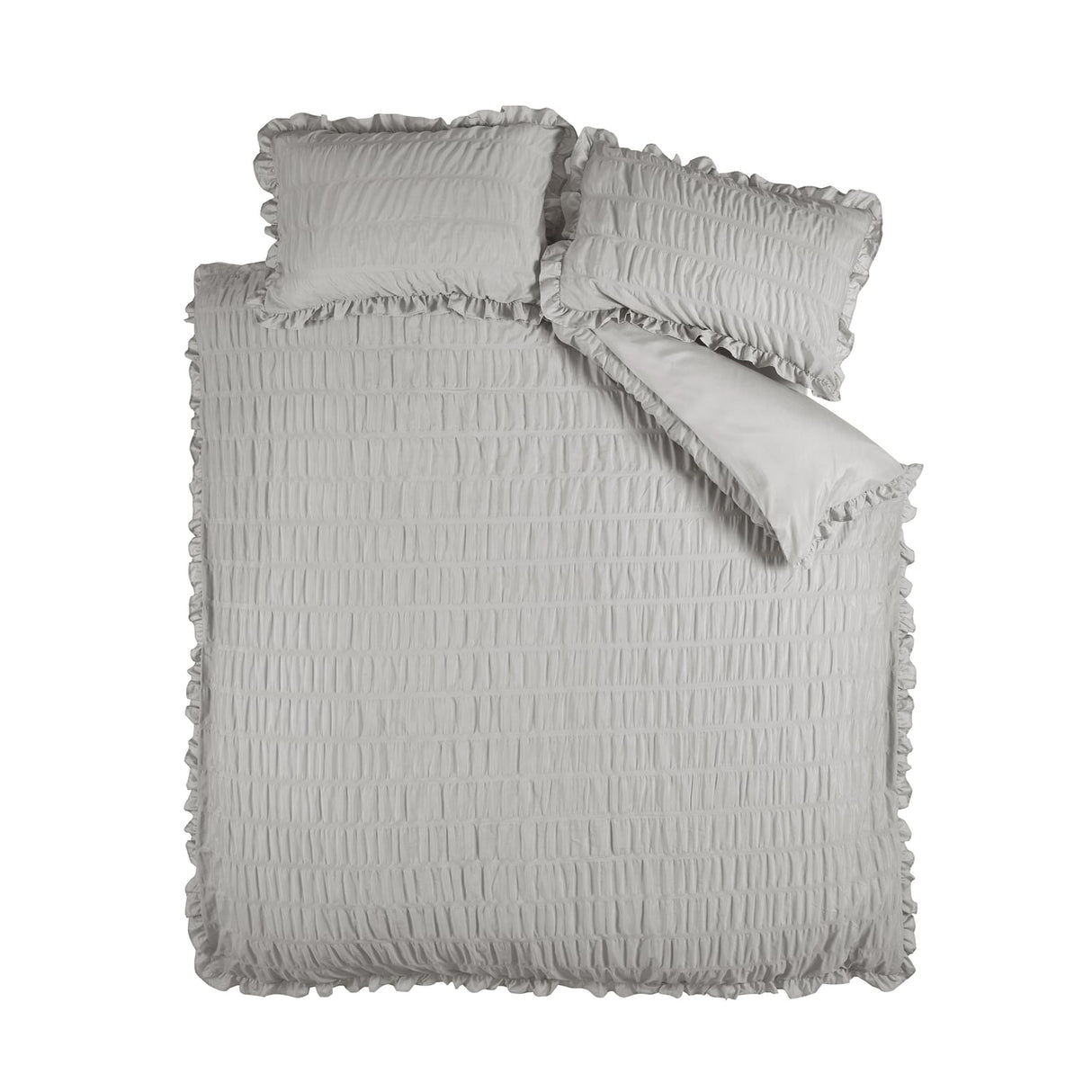 Catherine Lansfield Seersucker Frill Duvet Cover Set - Silver - Seersucker Frill Silver Duvet Set