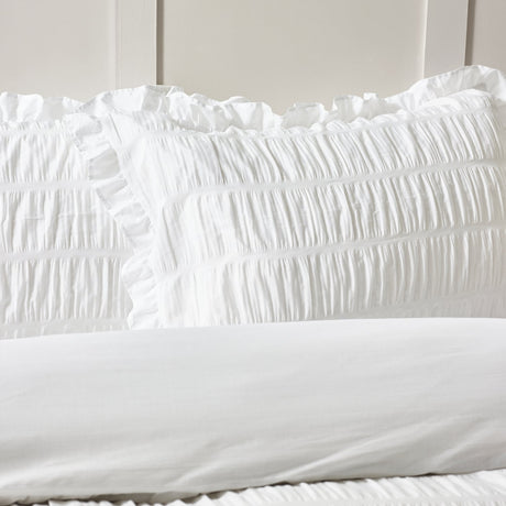 Catherine Lansfield Seersucker Frill Duvet Cover Set - Seersucker Frill White Duvet Set