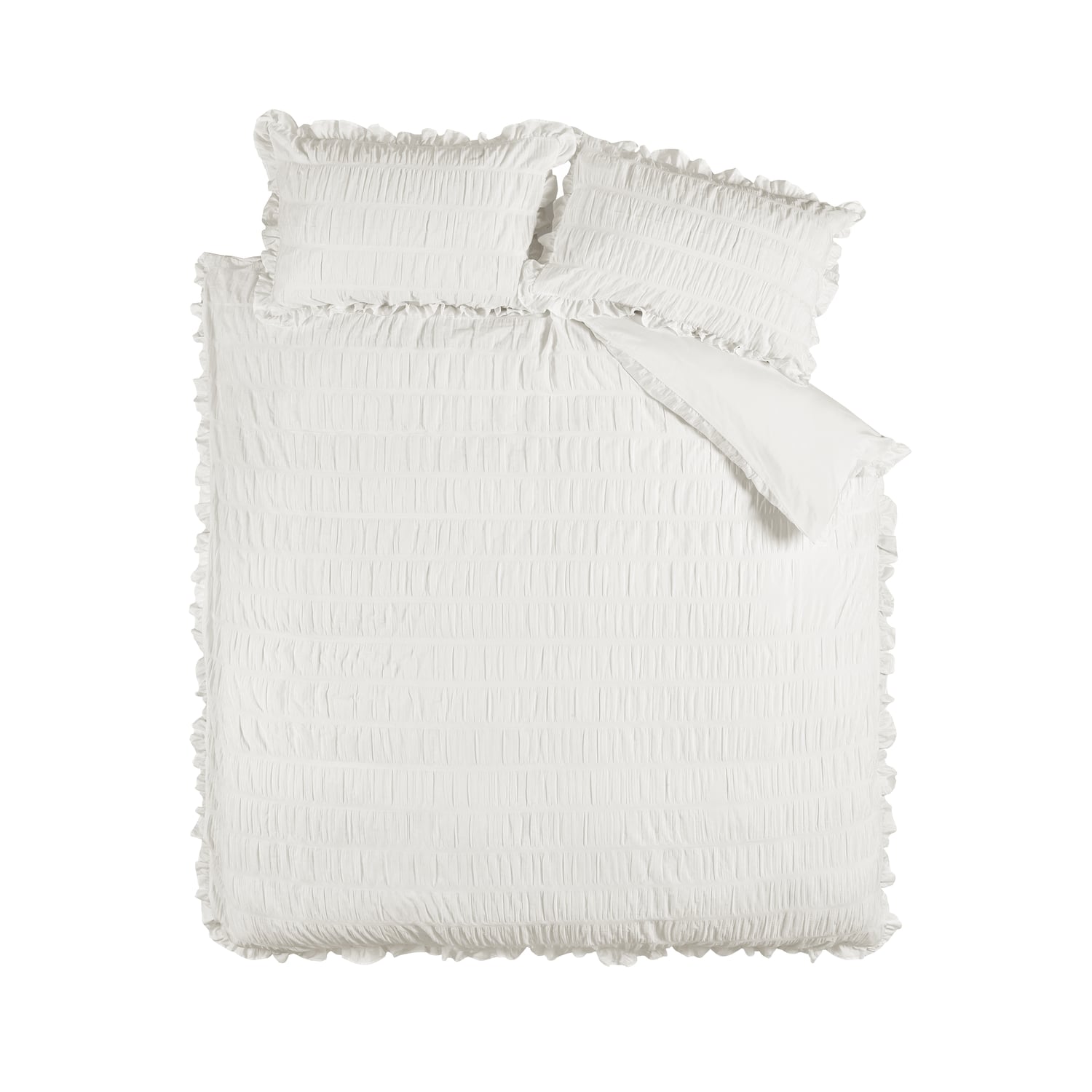 Catherine Lansfield Seersucker Frill Duvet Cover Set - Seersucker Frill White Duvet Set