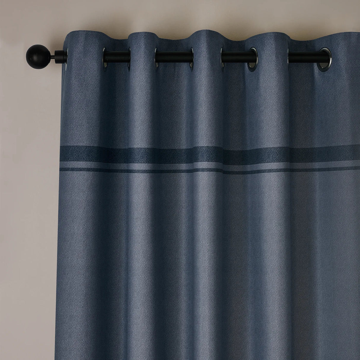 Catherine Lansfield Melville Lined Woven Texture Eyelet Curtains Pair - Blue image 2