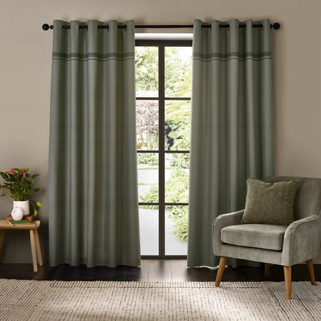 Catherine Lansfield Melville Lined Woven Texture Eyelet Curtains Pair 5