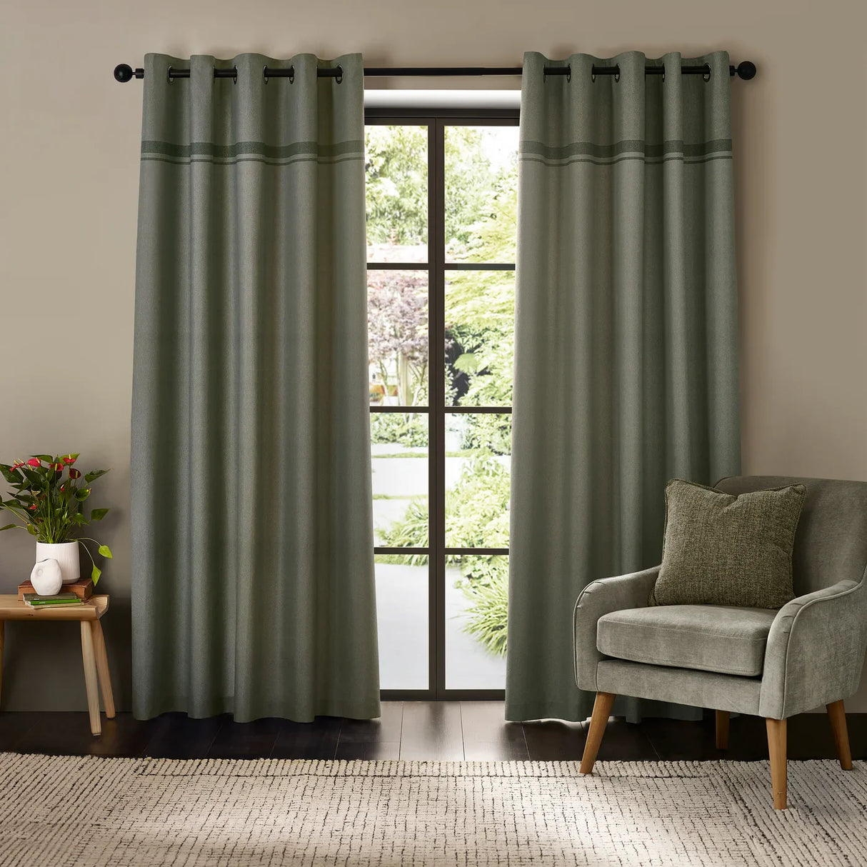 Catherine Lansfield Melville Lined Woven Texture Eyelet Curtains Pair - Blue image 5