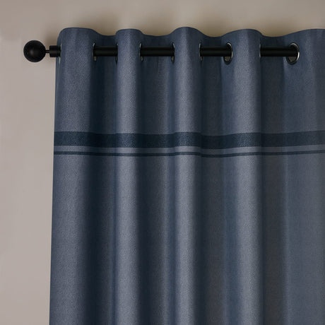Catherine Lansfield Melville Lined Woven Texture Eyelet Curtains - Blue Light Filtering Polycotton