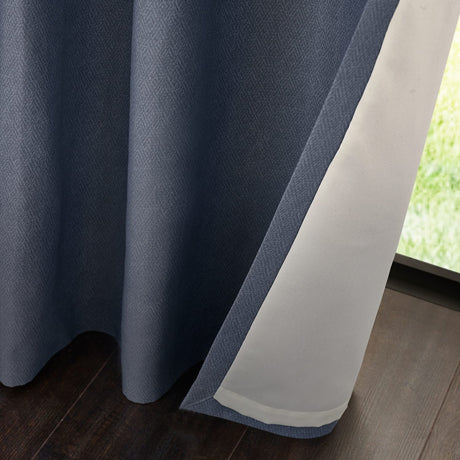 Catherine Lansfield Melville Lined Woven Texture Eyelet Curtains - Blue Light Filtering Polycotton - Melville Curtains Blue