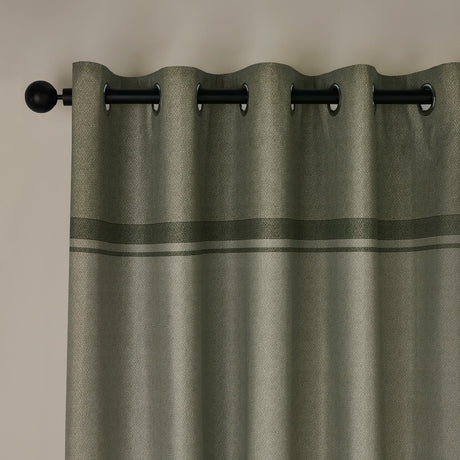 Catherine Lansfield Melville Lined Woven Texture Eyelet Curtains - Green Light Filtering Polycotton