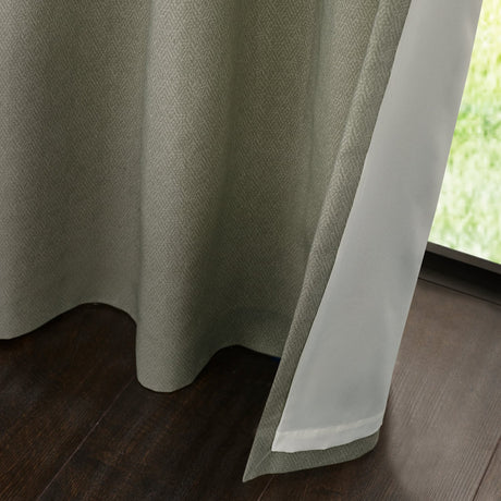 Catherine Lansfield Melville Lined Woven Texture Eyelet Curtains - Green Light Filtering Polycotton - Melville Curtains Green