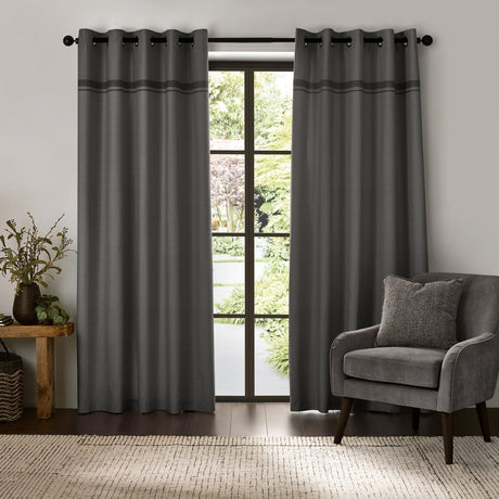 Catherine Lansfield Melville Lined Woven Texture Eyelet Curtains - Grey Light Filtering Polycotton - Melville Curtains Grey