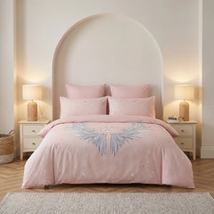 Angel Wings Polycotton Duvet Cover Set Blush