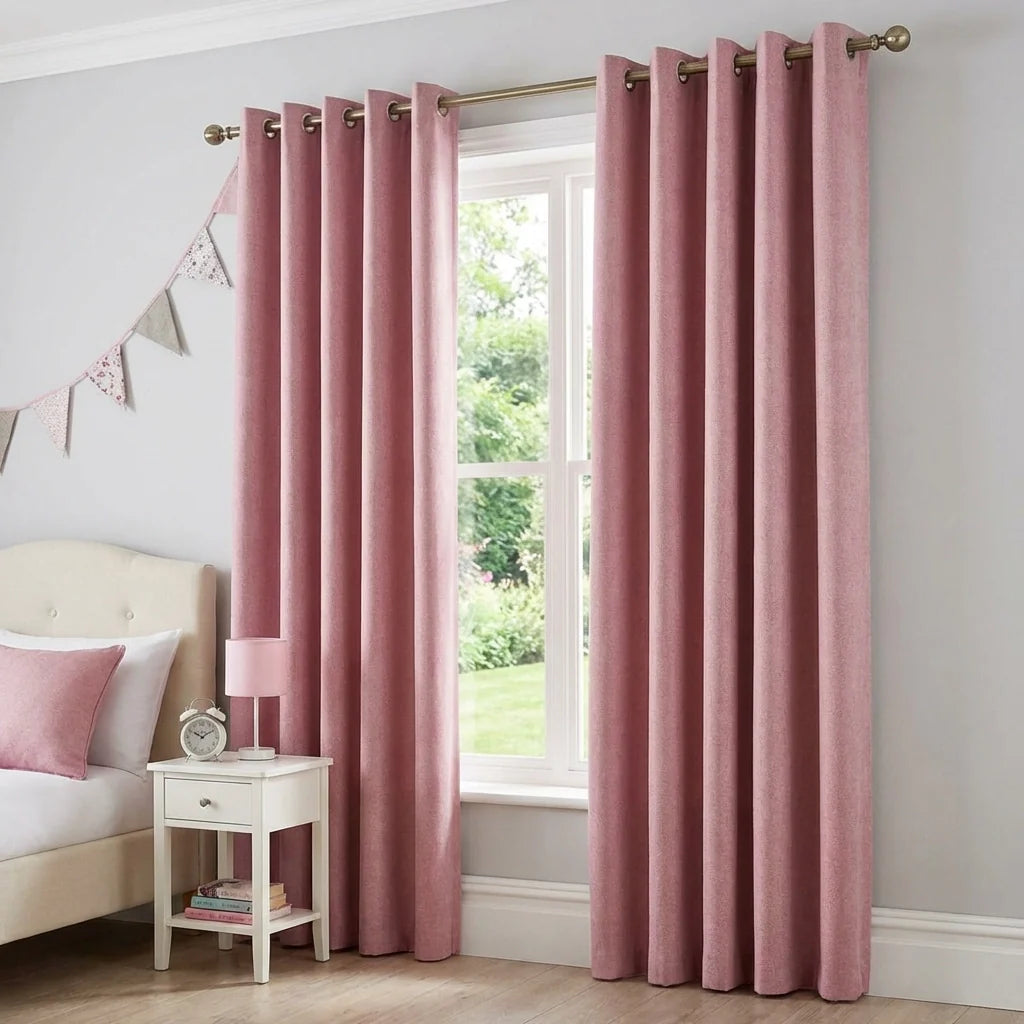 Sorbonne Cotton Lined Ready Made Eyelet Curtains - Blush
