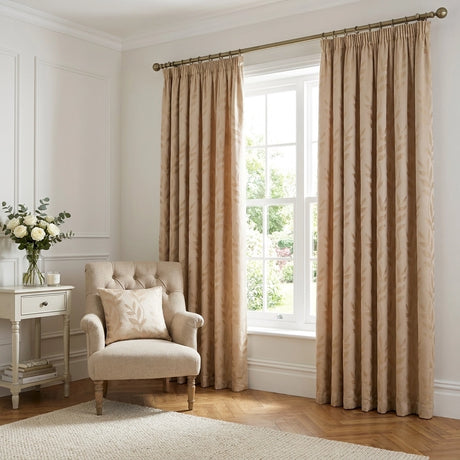 Tivoli Leaf Jacquard Lined Tape Top Pencil Pleat Curtains 1