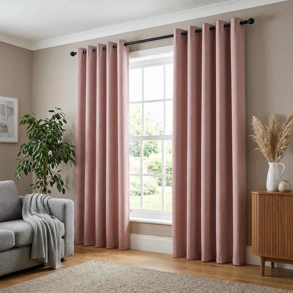 Linen Look Blush Thermal Blackout Eyelet Curtains