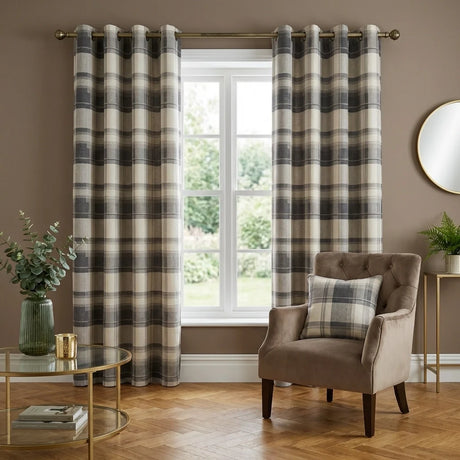 Balmoral Tartan Check Eyelet Curtains Ready Made - Slate