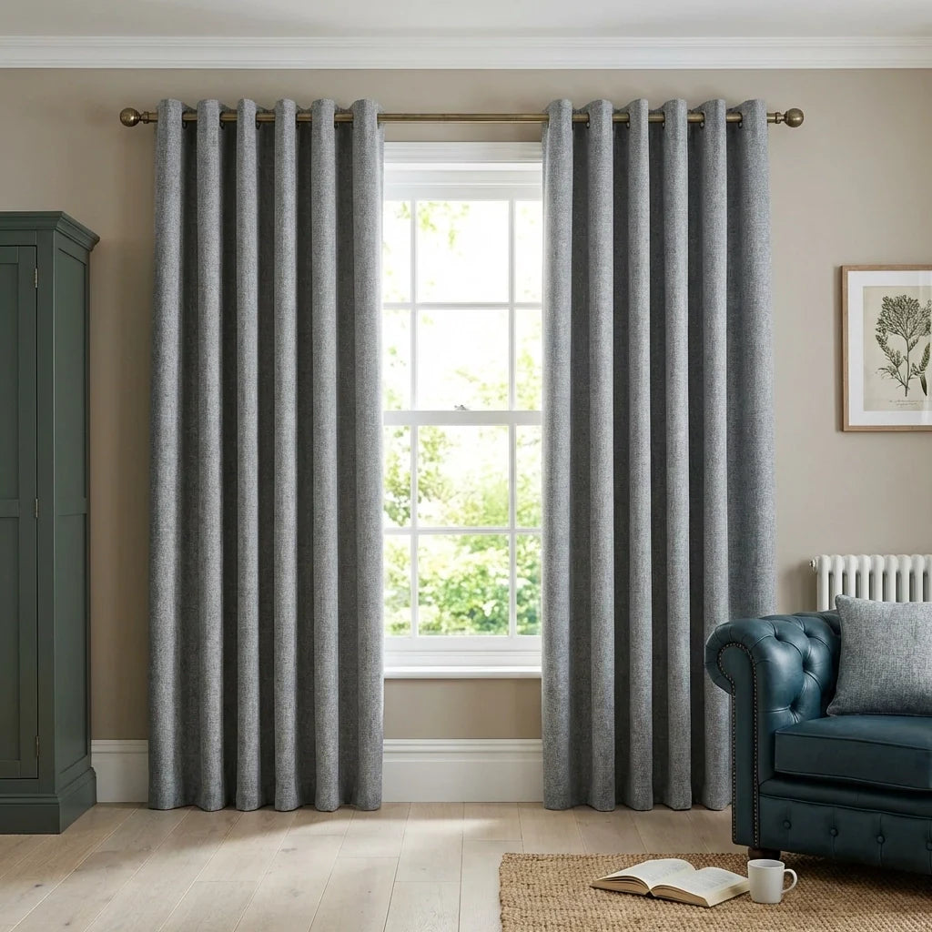 Amberley Nickel Chenille Thermal Eyelet Curtains Heavyweight
