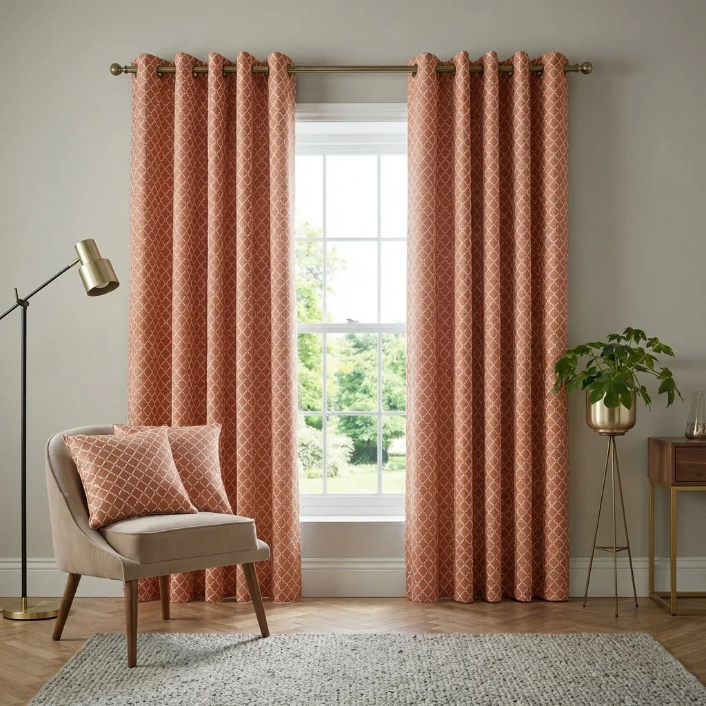 Cotswold Jacquard Orange Eyelet Curtains