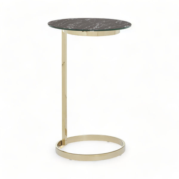Black Marble Glass Top Metallic End Table