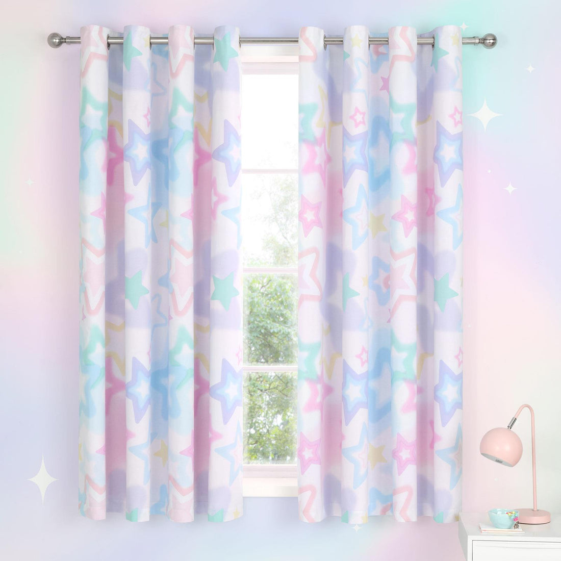 Catherine Lansfield Ombre Stars Kids White Eyelet Curtains