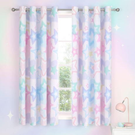 Catherine Lansfield Ombre Stars Ready Made Kids Eyelet Curtains - White