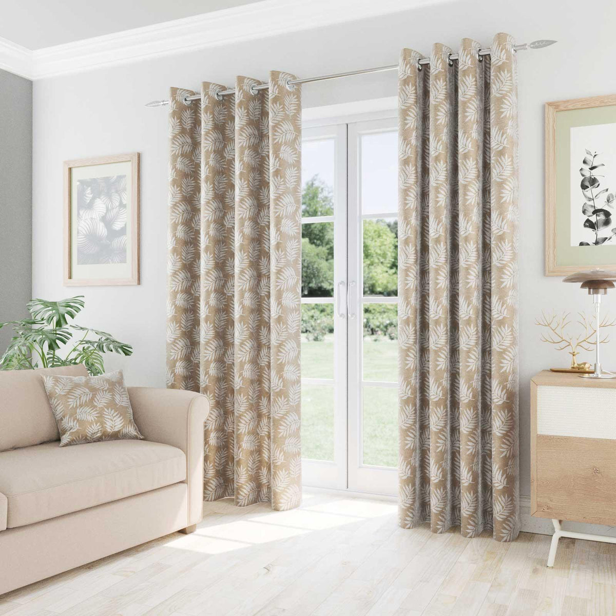 Fern Leaf Thermal Dim-Out Eyelet Curtains – Insulated UK – Ideal