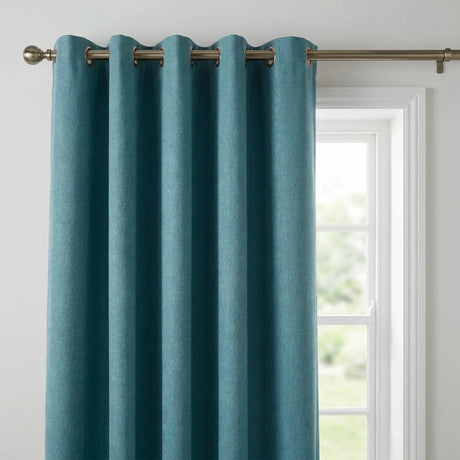 Velvet Chenille Eyelet Curtains - Teal image 2