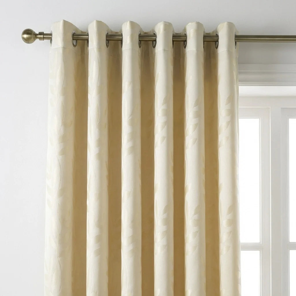 Tivoli Leaf Jacquard Lined Eyelet Curtains - Cream image 2