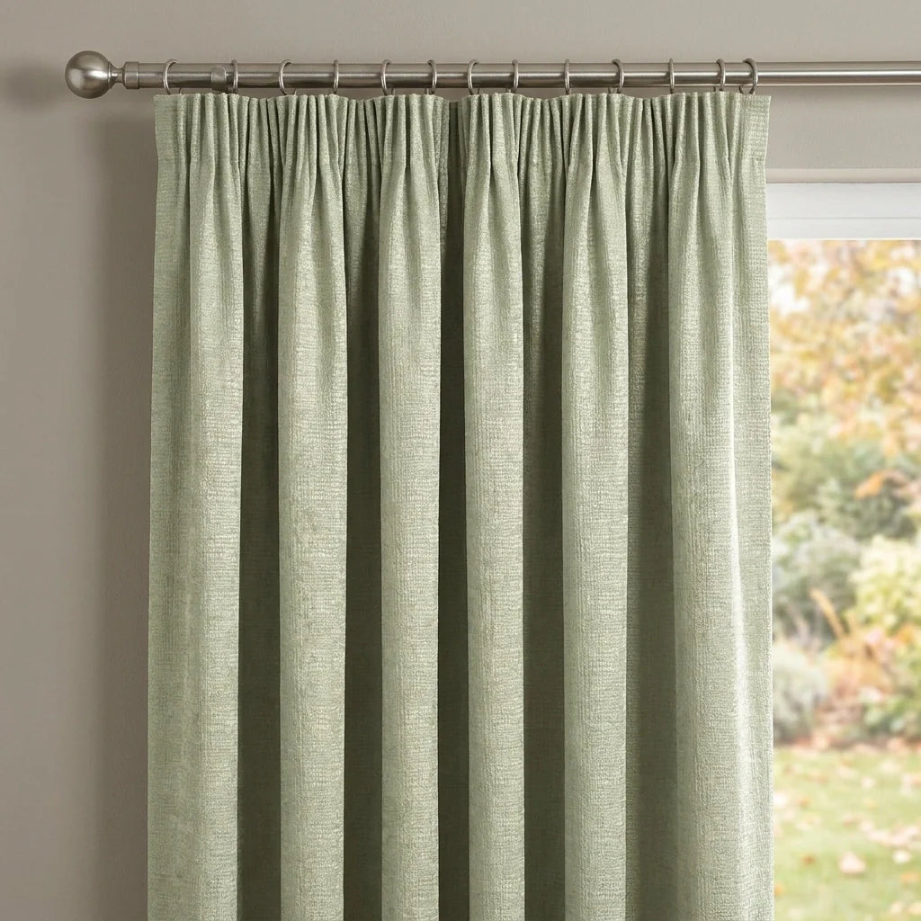 Matrix Thermal Dim Out Tape Top Pencil Pleat Curtains - Green image 2