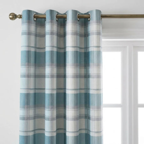 Balmoral Tartan Check Eyelet Curtains Ready Made - Duck Egg image 3