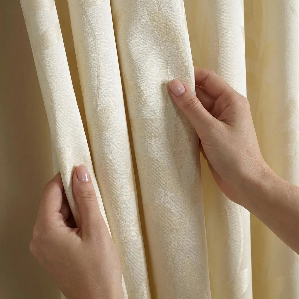Tivoli Leaf Jacquard Lined Eyelet Curtains - Cream image 3