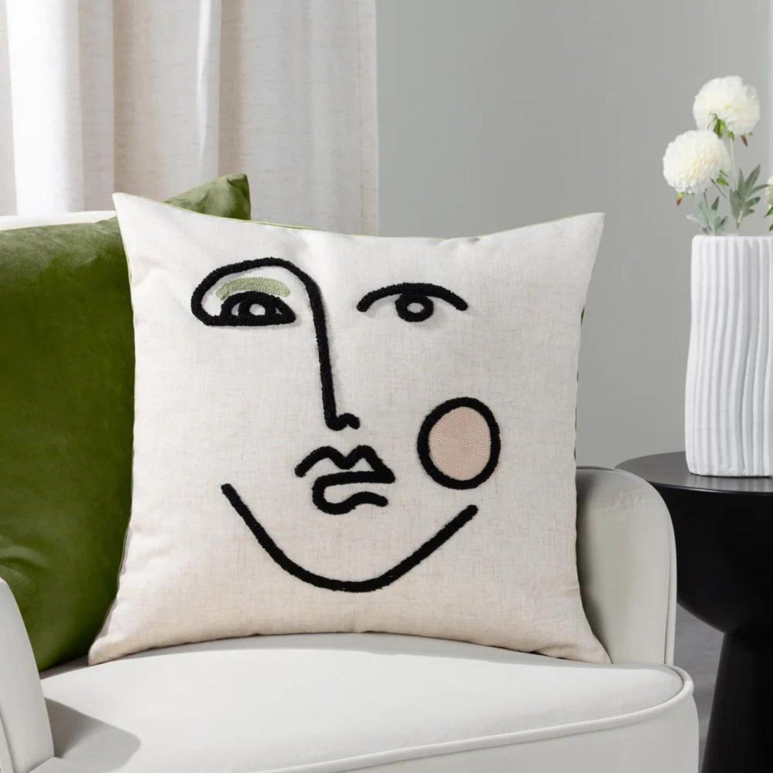 Cleo Linear Woven Velvet Green Cushion Cover 45cm x 45cm