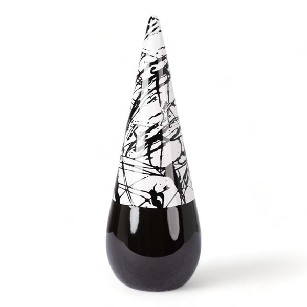Ceramic Black and White Splash Cone Sculpture - 30cm