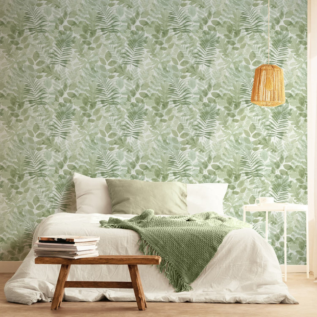 Catherine Lansfield Green Leaves Wallpaper Green
