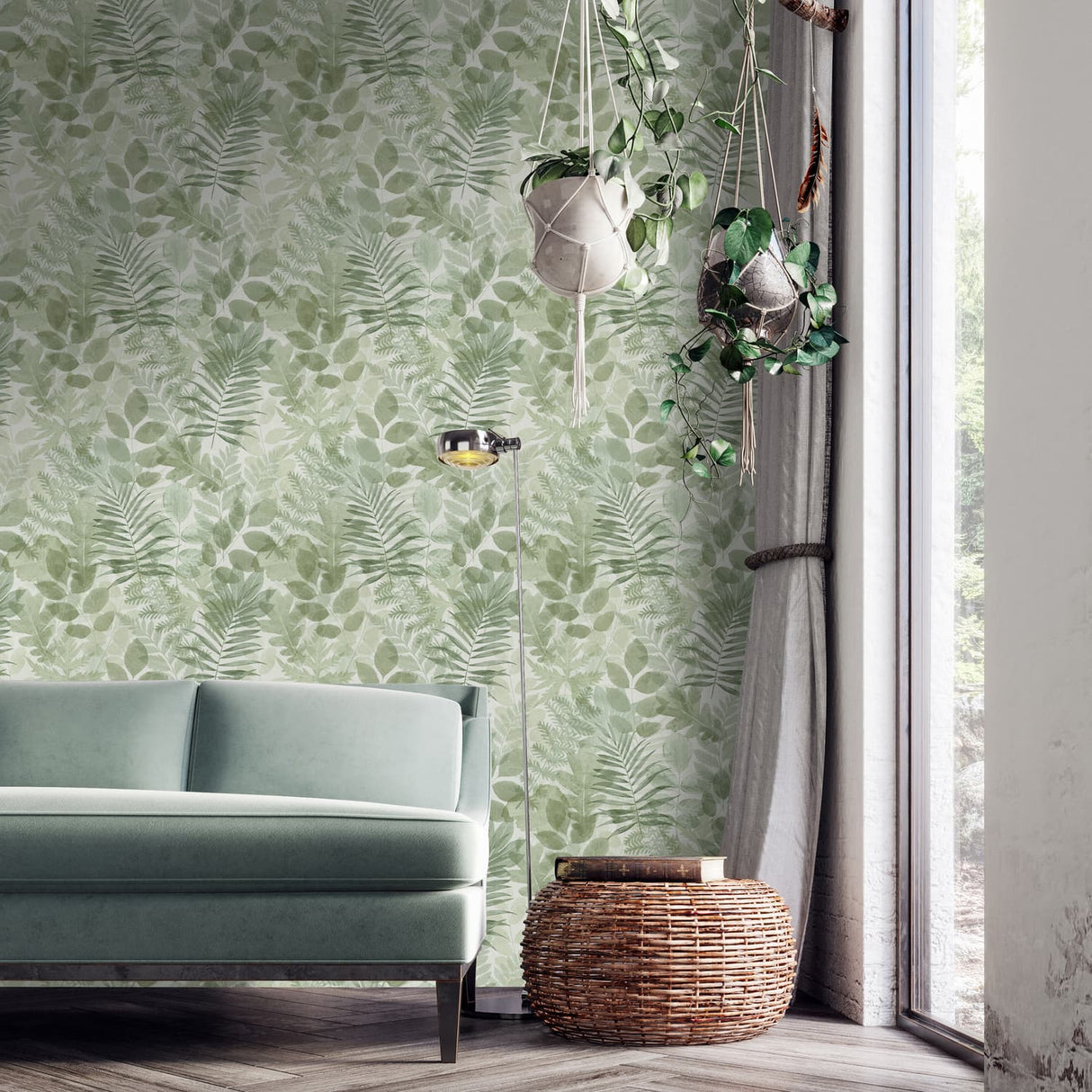 Catherine Lansfield Green Leaves Wallpaper Green - Leaves Wallpaper Green