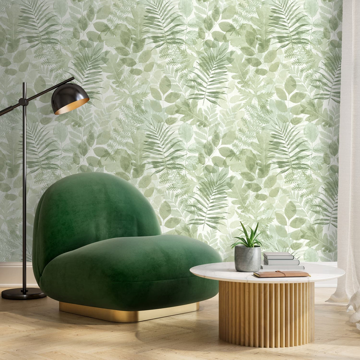 Catherine Lansfield Green Leaves Wallpaper Green - Leaves Wallpaper Green