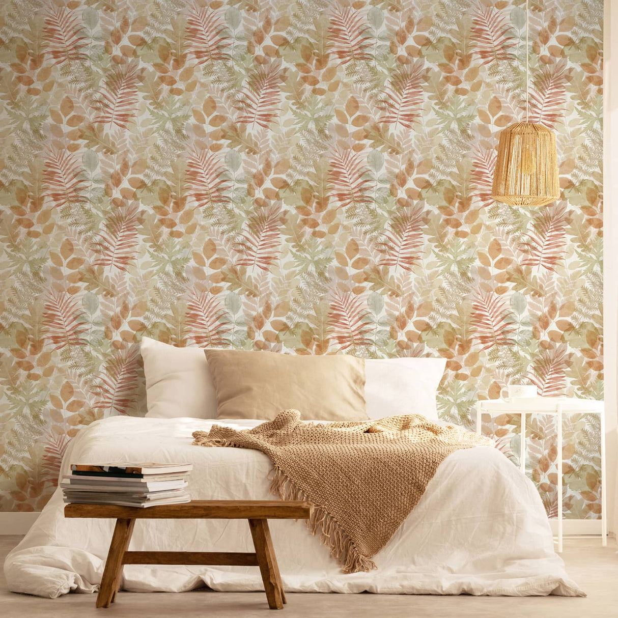Catherine Lansfield Green Leaves Wallpaper Green - Leaves Wallpaper Natural