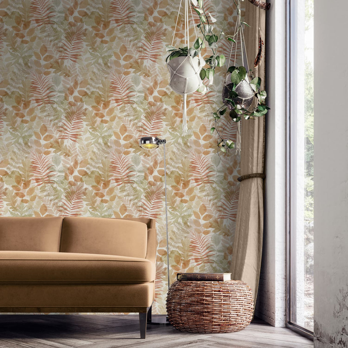 Catherine Lansfield Green Leaves Wallpaper Green - Leaves Wallpaper Natural