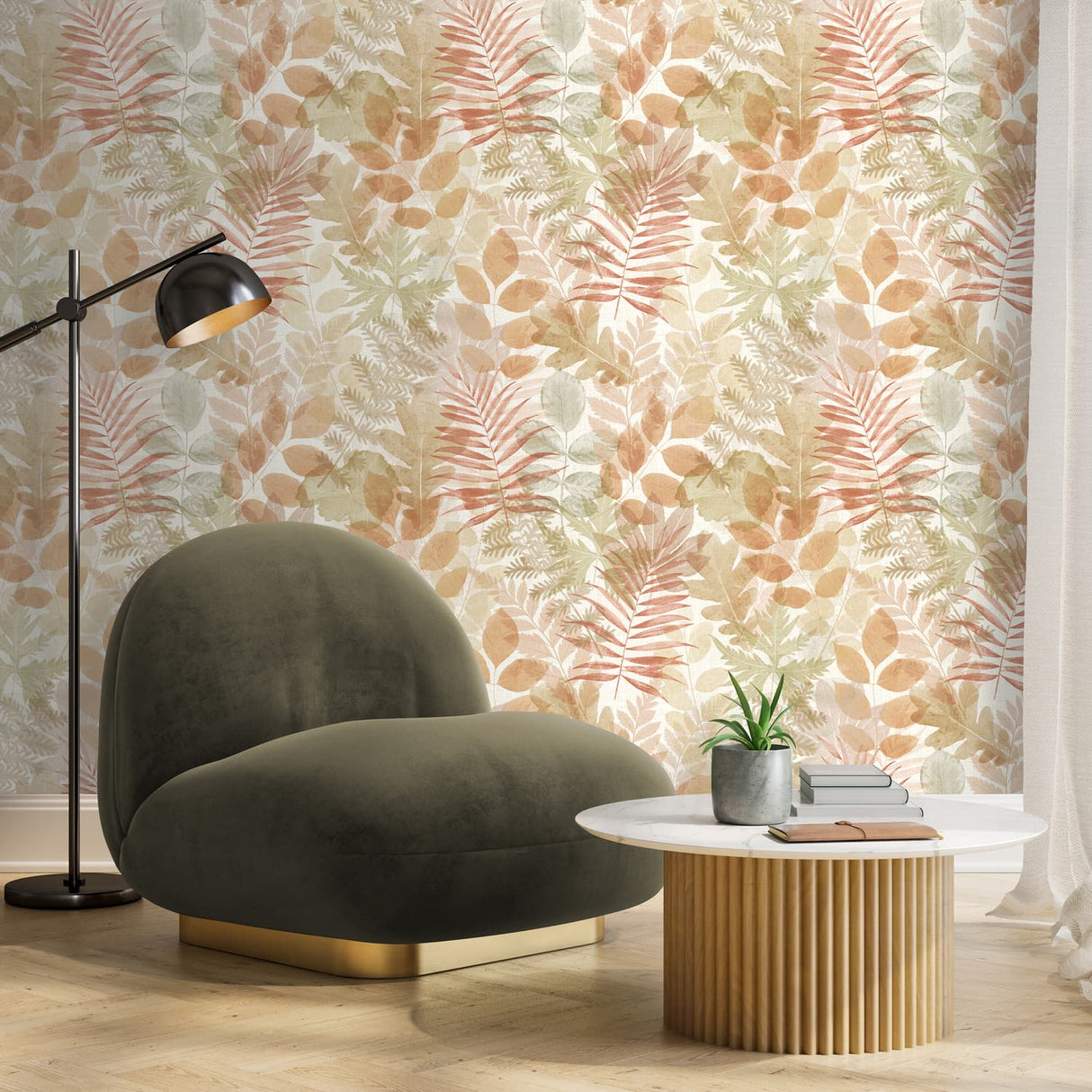 Catherine Lansfield Green Leaves Wallpaper Green - Leaves Wallpaper Natural
