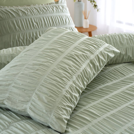 Catherine Lansfield Brushed Seersucker Gingham Cosy Duvet Cover Set - 62 Bd57142W Seersucker Single Duvet Set Sage 3
