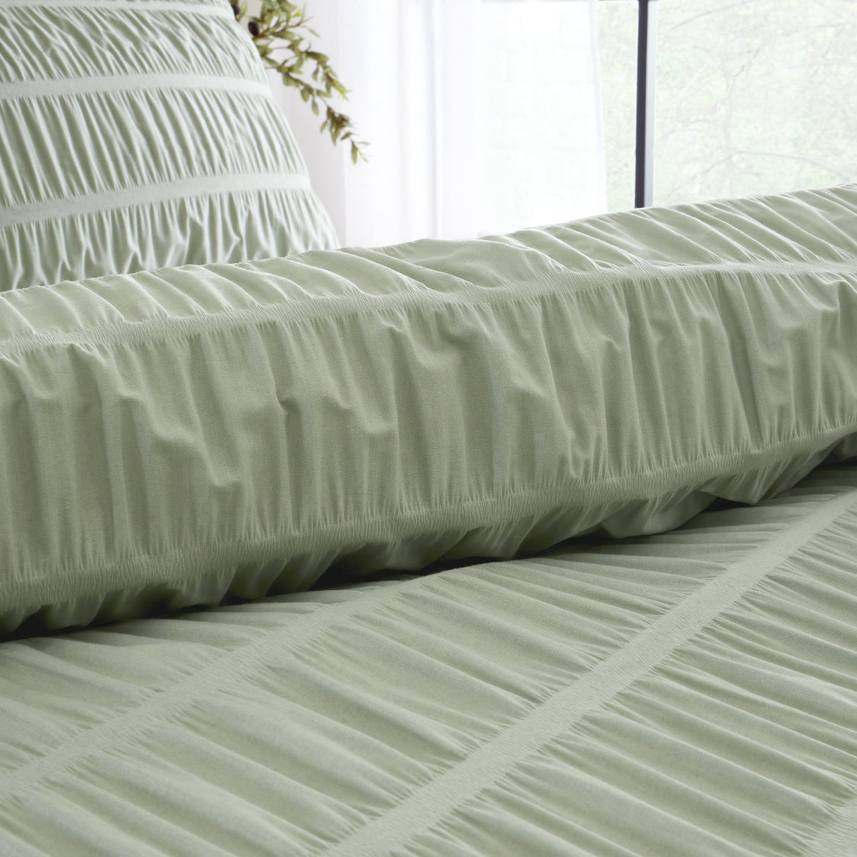 Catherine Lansfield Seersucker Frill Stripe Duvet Cover Set - 62 Bd57142W Seersucker Single Duvet Set Sage 4