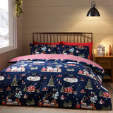 Catherine Lansfield Christmas Ski Village Duvet Cover Set - Blue - Christmas Ski Village Duvet Set
