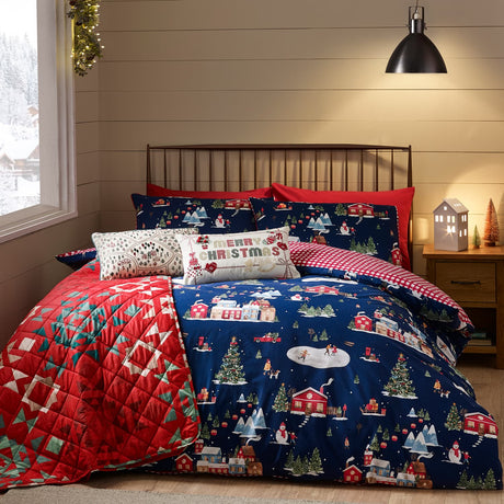 Catherine Lansfield Christmas Ski Village Duvet Cover Set - Blue