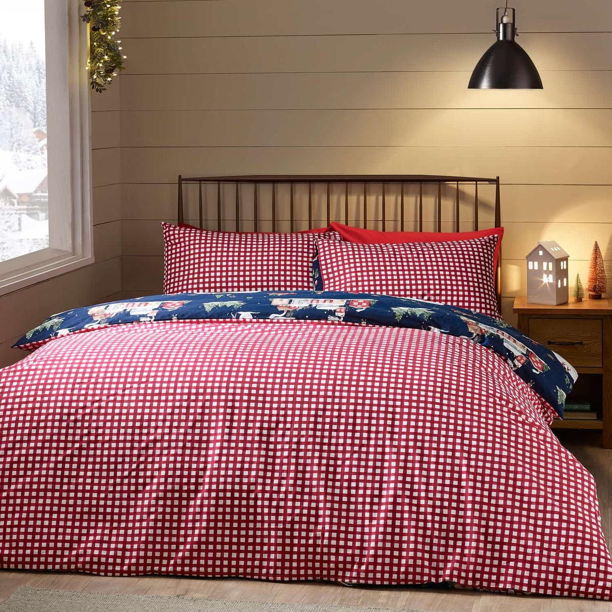 Catherine Lansfield Christmas Ski Village Duvet Cover Set - Blue - Christmas Ski Village Duvet Set