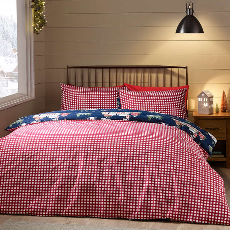 Catherine Lansfield Christmas Ski Village Duvet Cover Set - Blue - Christmas Ski Village Duvet Set