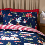 Catherine Lansfield Christmas Ski Village Duvet Cover Set - Blue - Christmas Ski Village Duvet Set