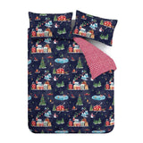 Catherine Lansfield Christmas Ski Village Duvet Cover Set - Blue - Christmas Ski Village Duvet Set