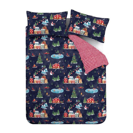 Catherine Lansfield Christmas Ski Village Duvet Cover Set - Blue - Christmas Ski Village Duvet Set