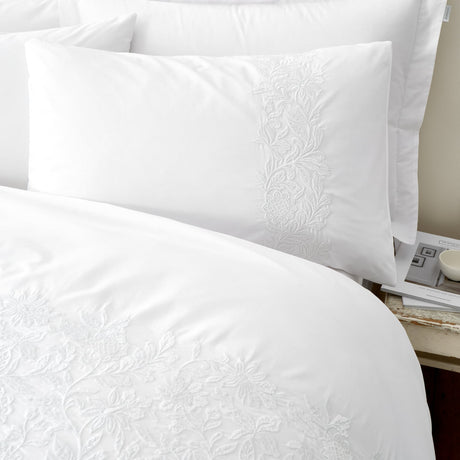 Bianca Fine Linens Fleur Matelassé Duvet Cover Set - White - Embroidery Floral Duvet Set