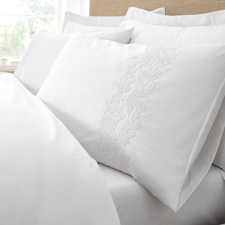 Bianca Fine Linens Fleur Matelassé Duvet Cover Set - White - Embroidery Floral Duvet Set