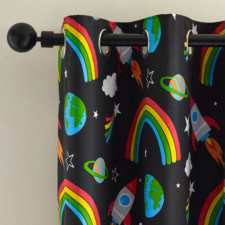 Catherine Lansfield Rainbow Rockets Eyelet Curtains Polycotton - Black